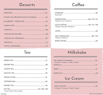 Velino Cafe And Patisserie menu 