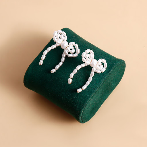 Title 22, Vintage Plastic Pearl Bow Floral Hand-woven Ear...