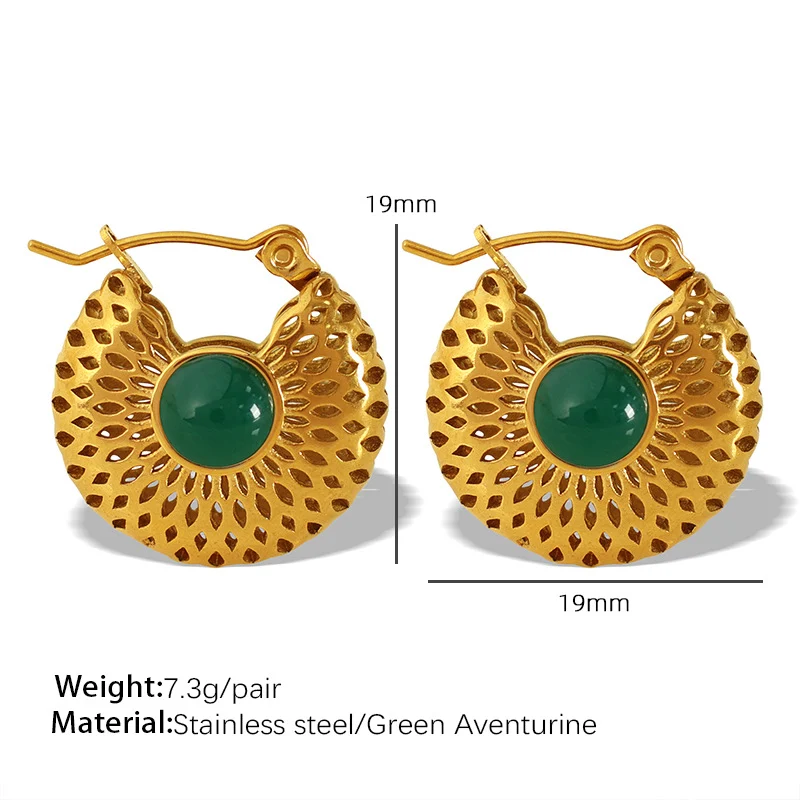Boucles d'oreilles creuses en or avec aventurine verte Niche pour femmes Bijoux originaux et élégants Accessoire idéal pour femmes