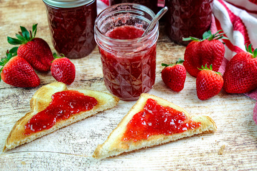 Easy Strawberry Jam spread on toast.