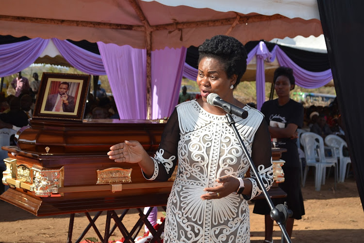 Kitui Woman Representative Irene Kasalu at a funeral at Kathumbini village in Mwingi North on Saturday, July 21, 2019