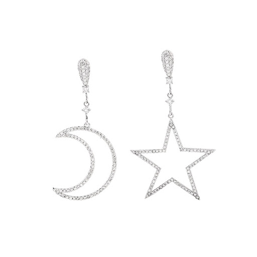 Title 1, Ins Star Moon Asymmetric Earrings for Women. St...