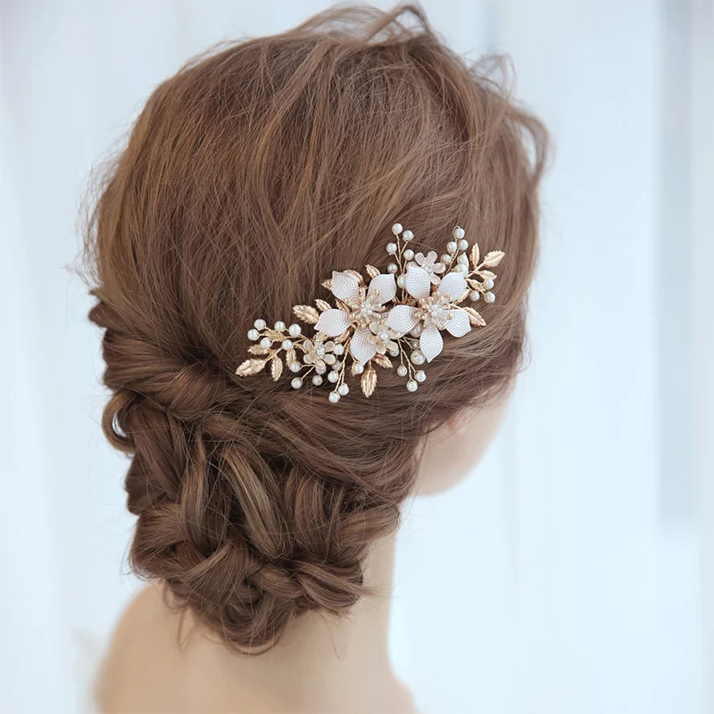 Bruids haar kam met parels, bruiloft accessoire, insteek kam, elegante haarversiering voor de bruid, stralend effect