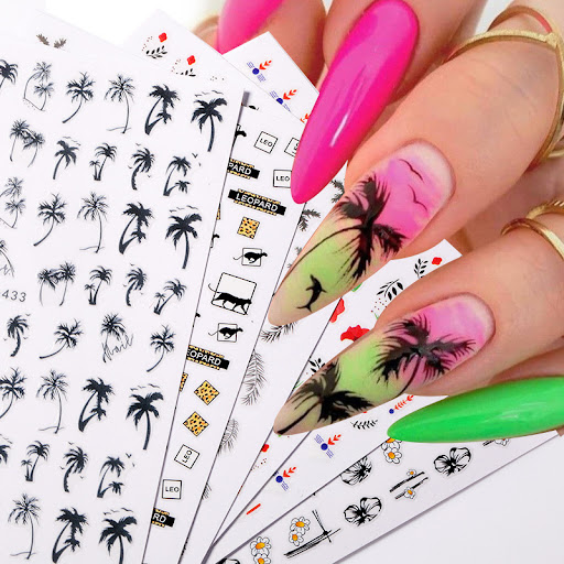 Title 8, New Hot 3D Coconut Tree Sunflower Nail Sticker ...
