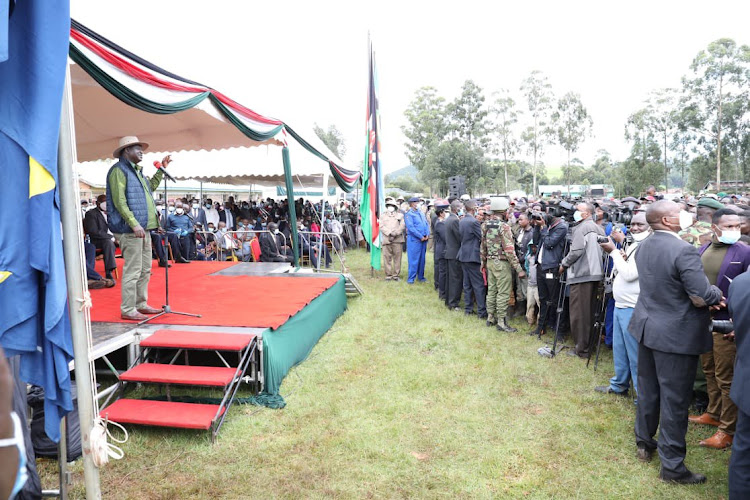 ODM leader Raila Odinga speaks to Nyamira residents on October 21, 2020.