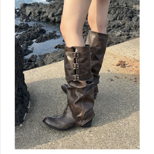 Title 5, Brown Western Denim Pleated Pile Style Boots. E...