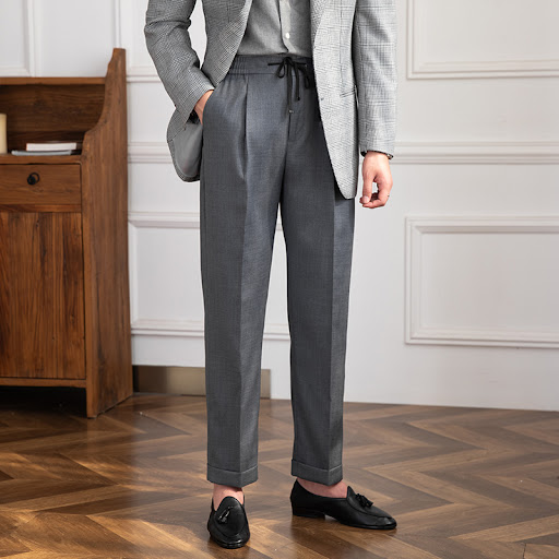Title 4, Mens High-Texture Wool Casual Pants with Elast...