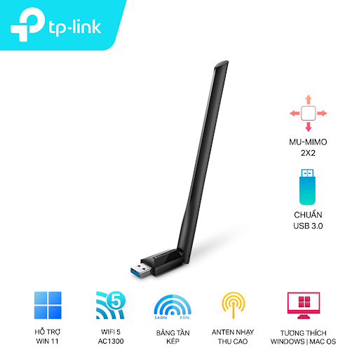 USB Thu Sóng WiFi Công Suất Cao AC1300 - TPLink Archer T3U Plus