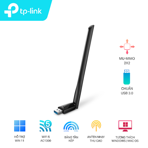 Thiết bị thu sóng Wi-Fi / USB Wi-Fi Công Suất Cao AC1300 - TPLink Archer T3U Plus