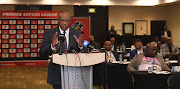 Premier Soccer League chairman Irvin Khoza addresses the media after a meeting of the Board of Governors which comprise of the 32 chairmen in the league in Johannesburg on March 18 2020. Khoza is expected to chair another Board of Governors sitting reportedly scheduled for May 7 in Johannesburg. 