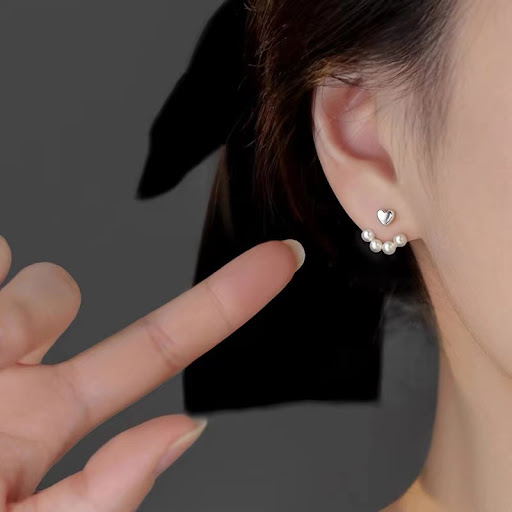 Title 6, Sterling Silver Needle Heart Pearl Stud Earring...