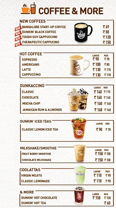 Dunkin' menu 