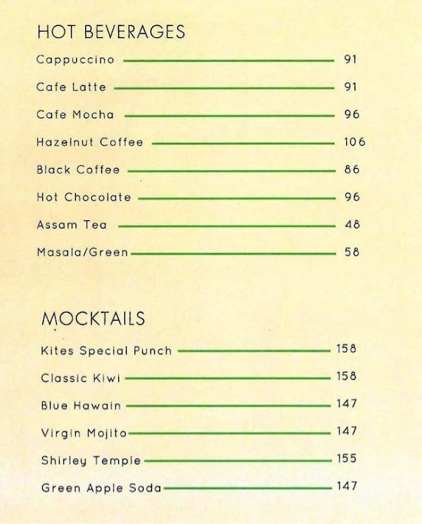 Kites menu 