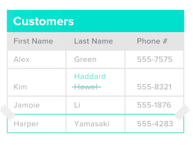 一部が編集された [Customers] テーブル