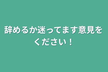 辞めるか迷ってます意見をください！