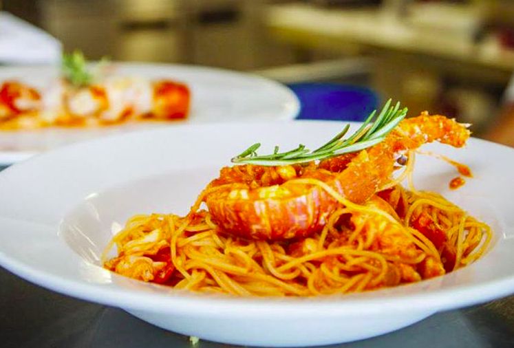 Bel Punto's Baby Crayfish on a bed of Linguine.