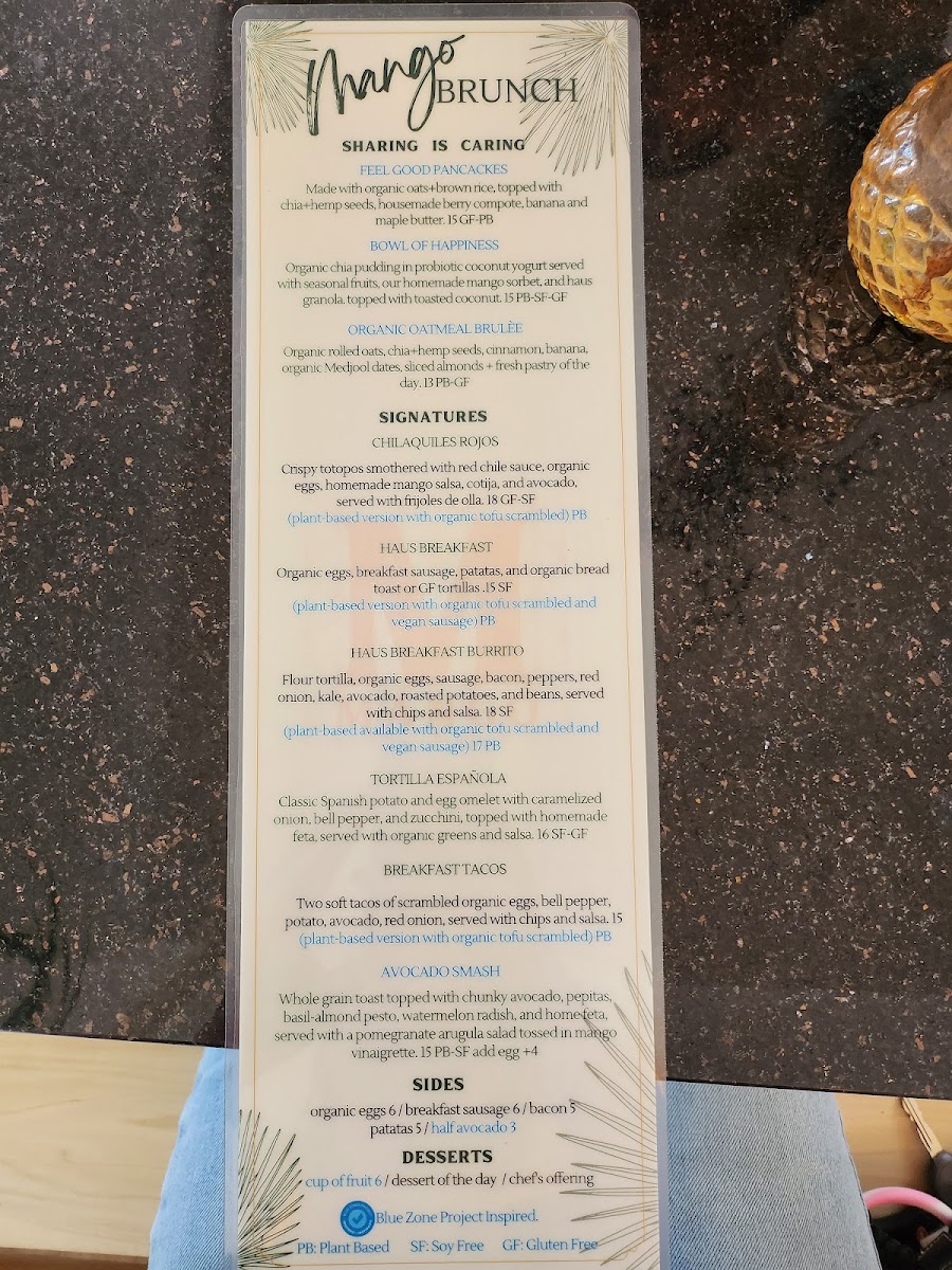 Brunch menu