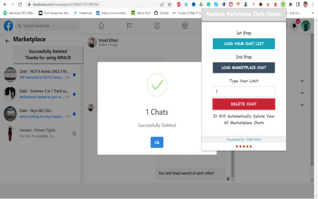 Facebook MarketPlace Chats Cleaner 2022 chrome extension