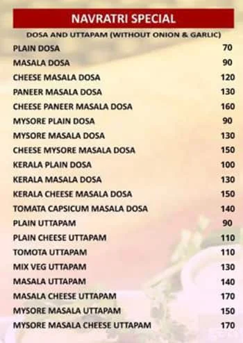 Southern Spice 133 Varieties Of Dosa menu 