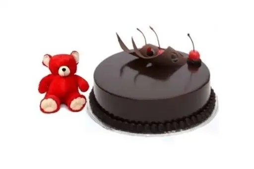 Chocolate Truffle Cake & 1 Teddy Bear Red 500 G