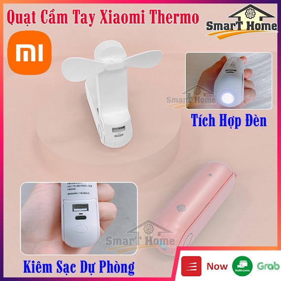 Quạt Cầm Tay Xiaomi Thermo , Quạt Tích Điện Mini Xiaomi Tích Hợp Đèn Chiếu Sáng Kiêm Sạc Dự Phòng Đa Năng - Bh 1 Đổi 1