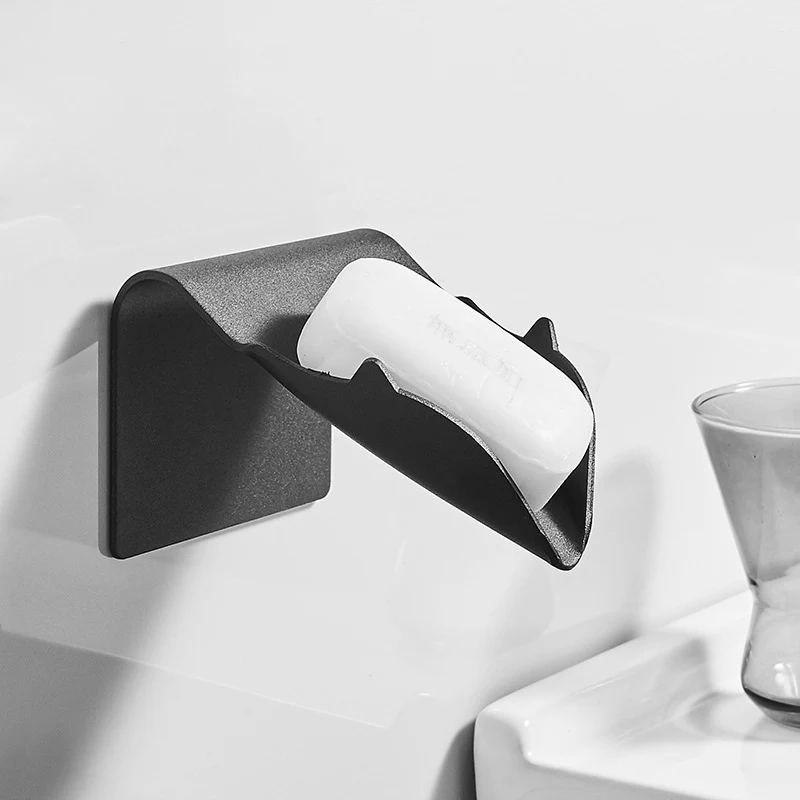 Estante de drenaje para fregadero negro de aluminio espacial no perforado, jabón y red para mantener la cocina organizada y limpia.