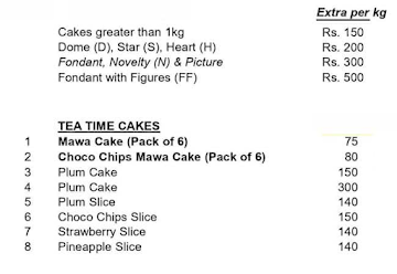 Tosita Bakery menu 