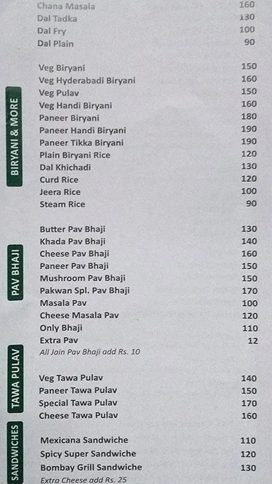 Pakwan menu 