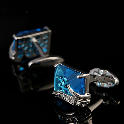 Title 5, Mens Shirt Blue Crystal French Cufflinks