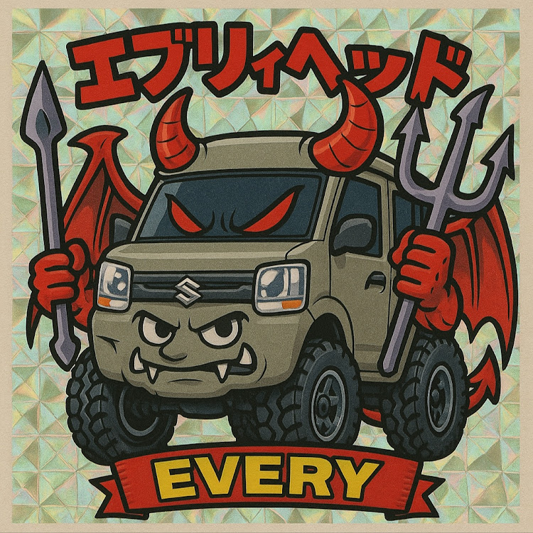 エブリイワゴンのChatGPT・北海道・リフトアップ・ChatGPTで遊んでみた・ビックリマンシール風に関するカスタム事例の投稿画像4枚目
