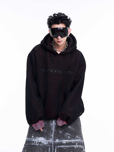 Title 7, Niche Hollow Out Knitmesh Hooded Fleece Lined S...