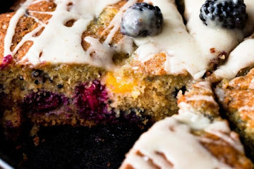 Blackberry Peach Skillet Cornmeal Cake
