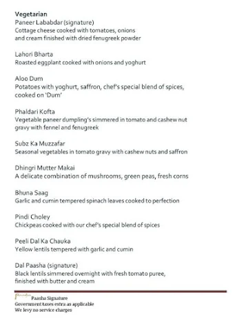 Paasha - JW Marriott Pune menu 