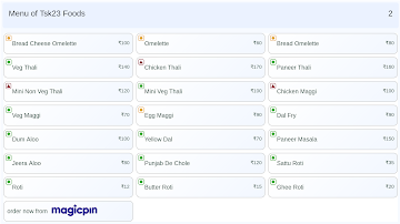 Tsk23 Foods menu 