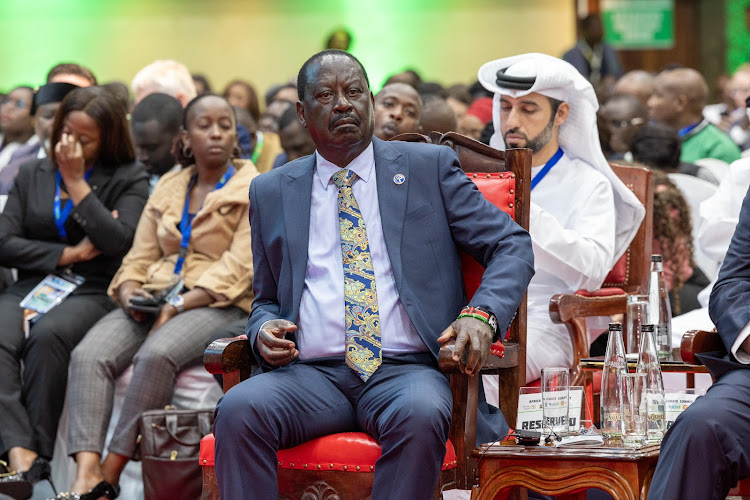 Opposition leader Raila Odinga during the Heads of State session of the Africa Climate Summit at KICC on September 5, 2023.