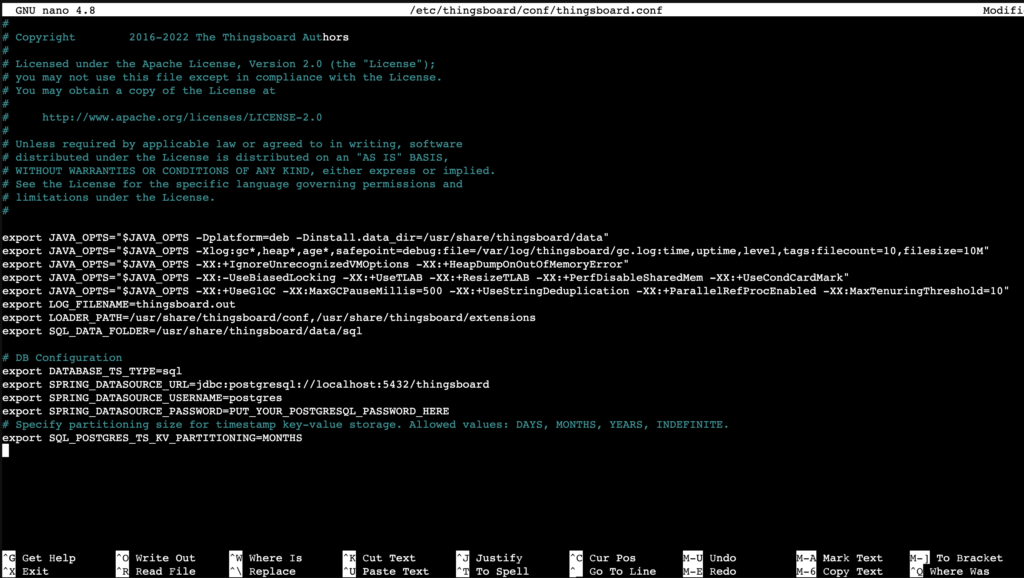 Configuration de Thingsboard