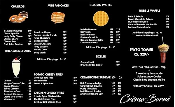 Cremeborne - Ice Creams and Desserts menu 