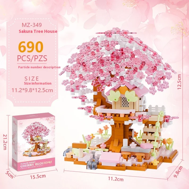 Uyumlu Cherry Tree Cabin Street View Yapı Taşları Kendi sokak sahnenizi oluşturun İnşa ederken ve oynarken eğlenin Yapım ve yaratıcılık becerilerini geliştirin