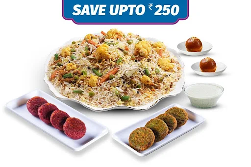 1 Veg Kilo Biryani + 2 Veg Kebabs + 2 Desserts (Serves 3-4)