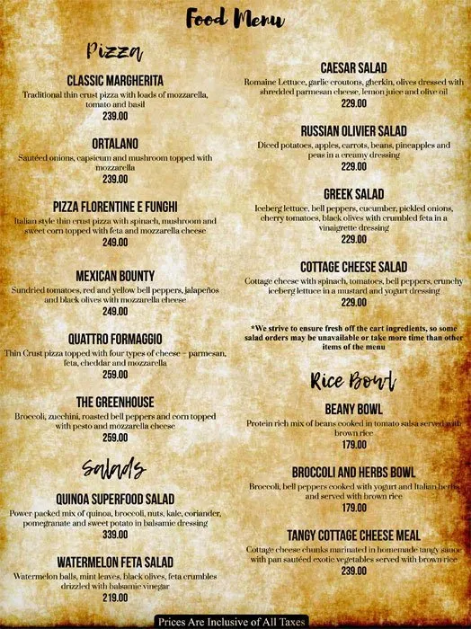 Loft 18 menu 