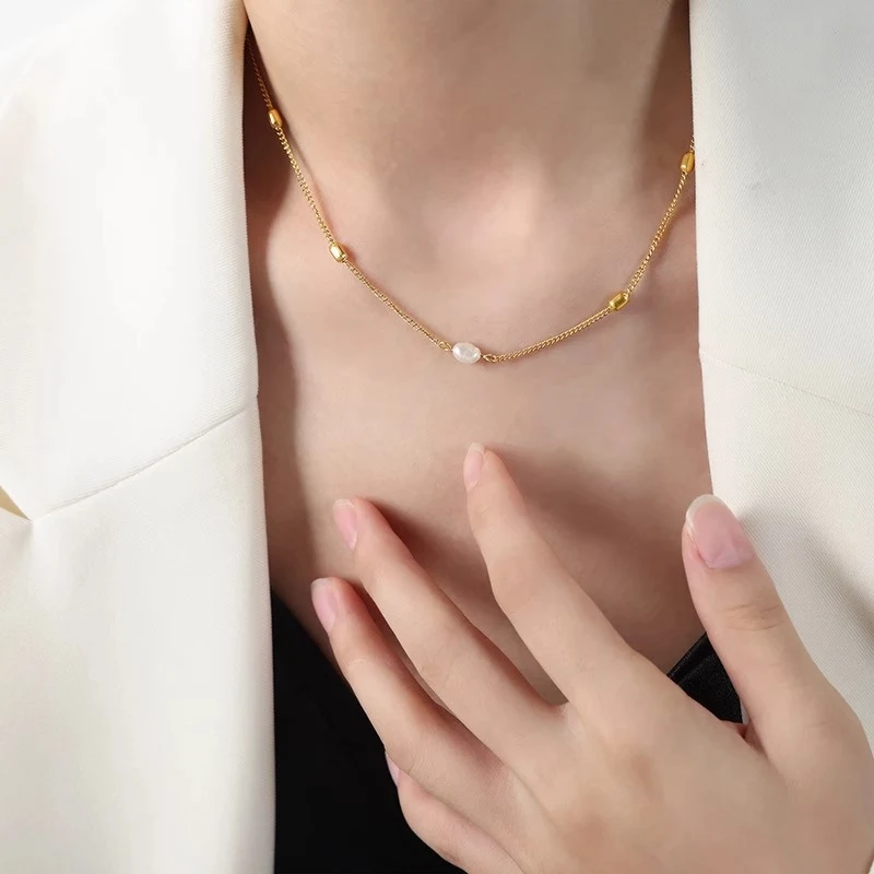 Title 2, Collier Grain de Riz Petites Perles Acier Titan...