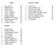 Srinivasa Tiffins menu 1