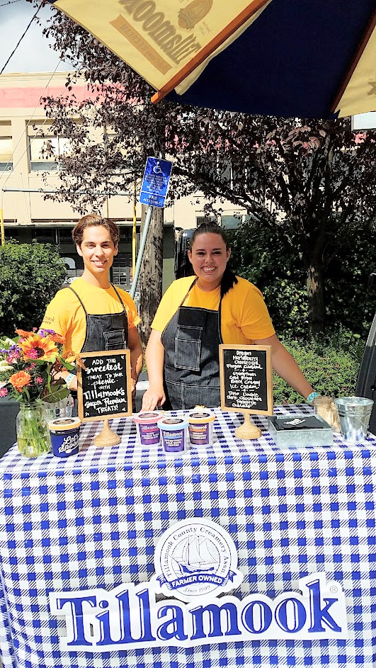 Feast PDX Go Get You Some Picnic dessert by Tillamook Creamery offering Oregon Marionberry Cheesecake Frozen Custard, Stumptown Cold Brew Extra Creamy Ice Cream, and Tcho Double Dark Chocolate Farmstyle Gelato