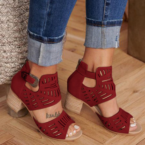 Title 2, Womens cutout carved block heel sandals, perfe...