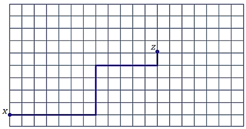 En el plano, el lado de cada cuadrado corresponde a 3 metros del terreno. ¿Cuántos metros recorrió el conejo?