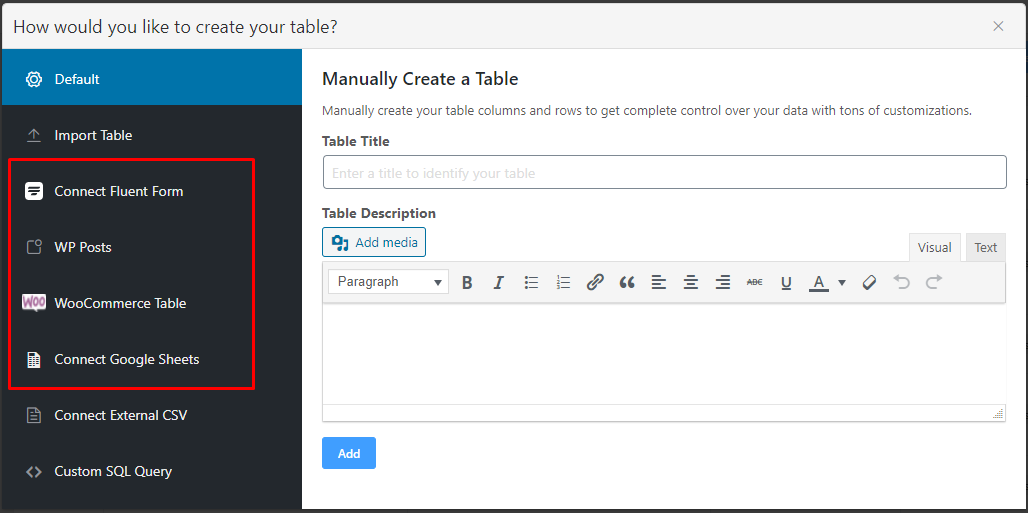 manually create tables in WordPress