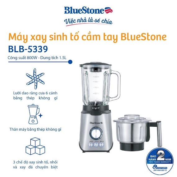 Máy Xay Sinh Tố Bluestone Blb - 5339 (800W - 1.5L) - Hàng Chính Hãng - Bảo Hành 24 Tháng