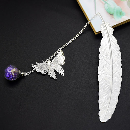 Title 6, Chinese Style Metal Feather Bookmark, Leaf Vein...
