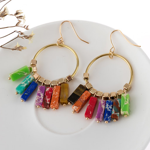 Title 1, Rainbow Synthetic Empress Turquoise Bohemian Ea...