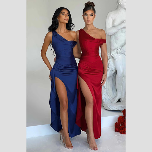Title 4, Womens Fashion Satin Slit Dress. Embrace elega...